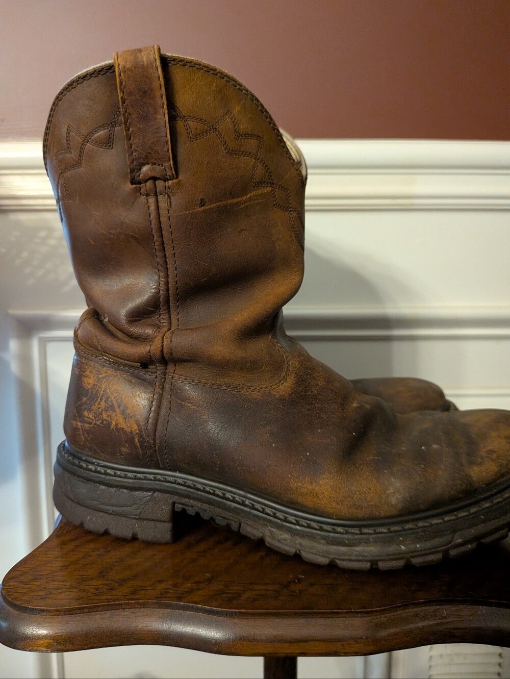 Rocky Mens Original Ride Round Toe Western Work Boots Brown Size 10 M